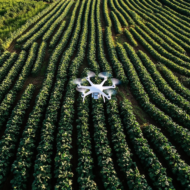 Photo highresolution drone photography over green vegetable field showcasing technology in sustainable agriculture