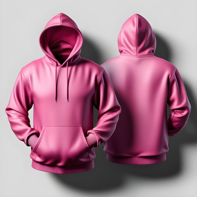 Highresolution images of a blank pink hoodie in front and back perspectives suitable for design m