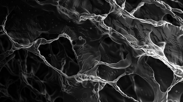 A highresolution monochrome micrograph of an intricate network of fibers in the skin resembling