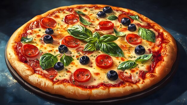 Photo highresolution peking duck pizza with fresh spinach and cherry tomatoes on a wooden board perfect for gourmet food photography and culinary marketing