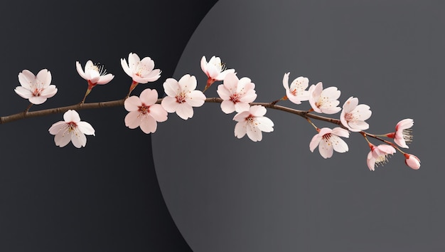 Photo highresolution photograph of cherry blossom branch with pale pink flowers and yellow stamens against a dark background highlighting delicate details and minimalist elegance generative ai