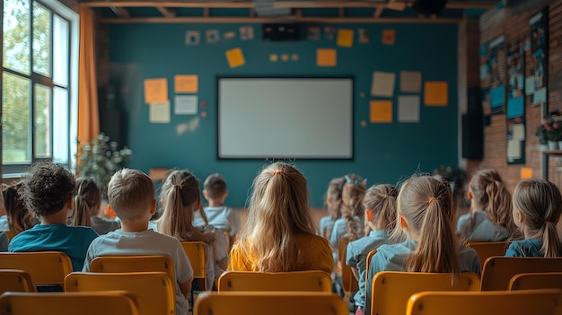 Highresolution scene of a school performance meeting with parents and educators