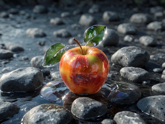 Highresolution wallpaper featuring a single wet apple