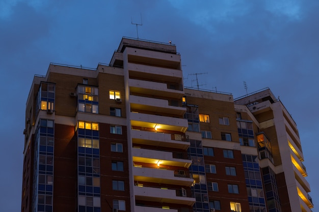 Highrise apartment house in the dusk