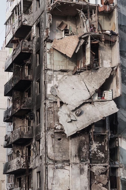 A highrise building was completely destroyed as a result of direct missile hit