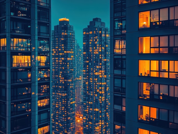 HighRise Buildings Glowing with Nighttime Lights