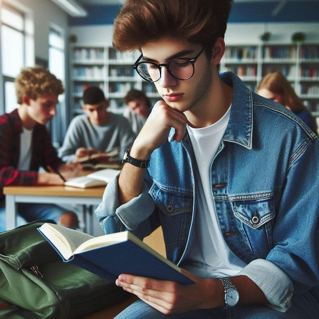 Highschool Boy Reading