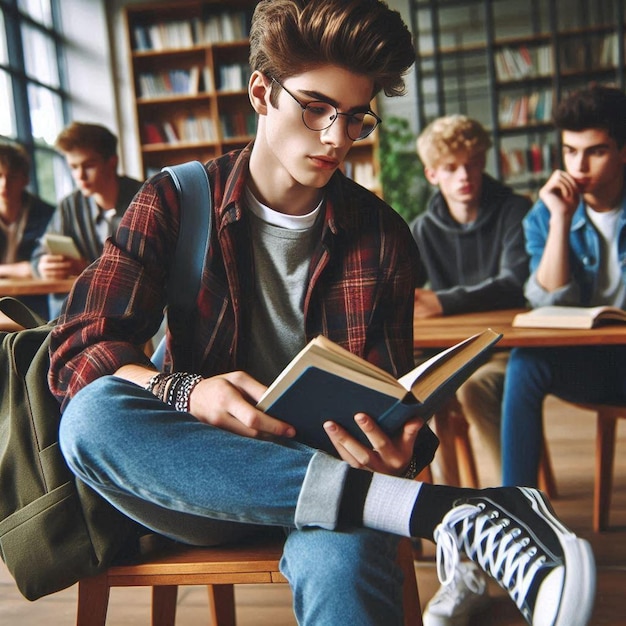 Photo highschool boy reading