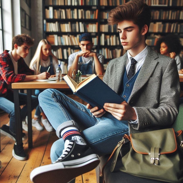 Highschool Boy Reading