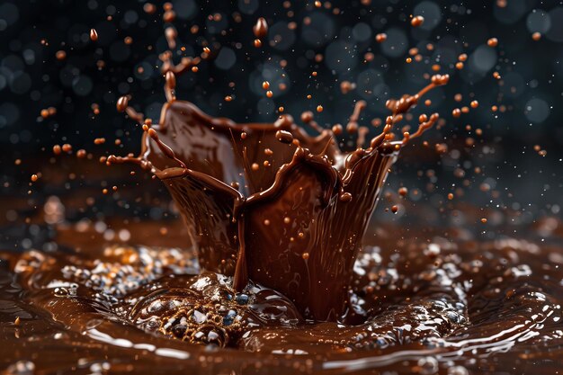 Highspeed capture of a dynamic chocolate splash on a dark background