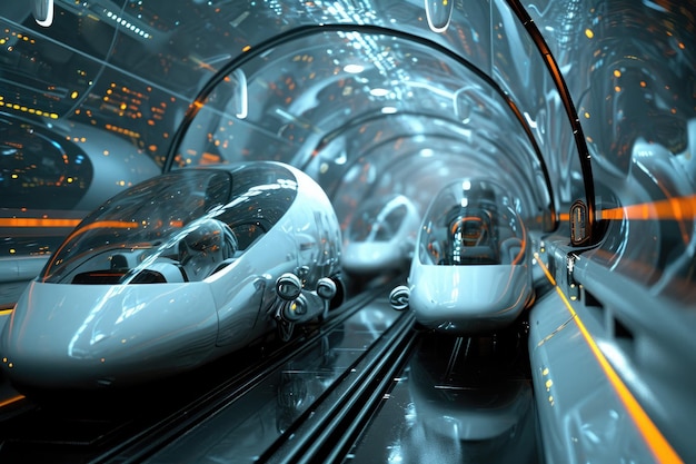 Photo a highspeed futuristic train zooming through a tunnel showcasing advanced transportation technology futuristic nanotech in transportation ai generated