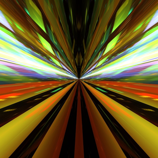 Highspeed hyper jump in space accelerated movement in the tunnel Blurry forward movement glowing beams of light in the tunnel 3d render