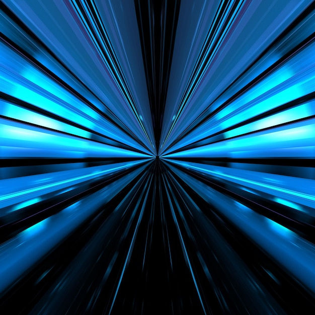 Highspeed hyper jump in space accelerated movement in the tunnel Blurry forward movement glowing beams of light in the tunnel 3d render