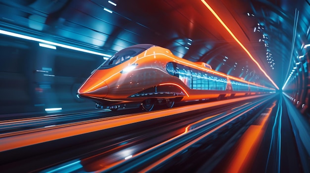 Photo highspeed rail engineering concept with a futuristic train design illustrating advancements in transportation technology and efficiency