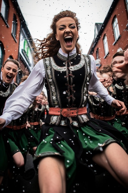 A highspeed shot of Irish dancers midperformance