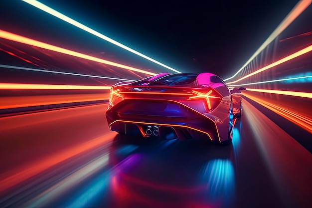 A highspeed sports car driving at night AI technology generated image