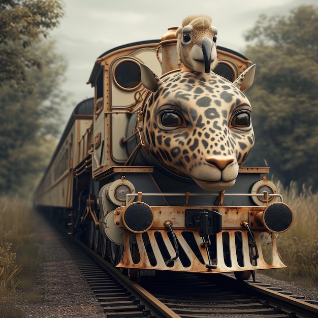 Photo highspeed trains and conventional trains with cute front carriages and animal character designs