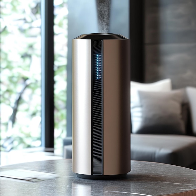 Photo hightech air purifier with a sleek cylindrical shape