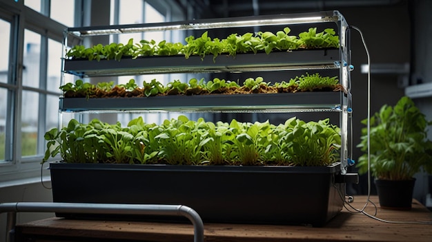 Photo hightech aquaponics systems in an urban farming setup