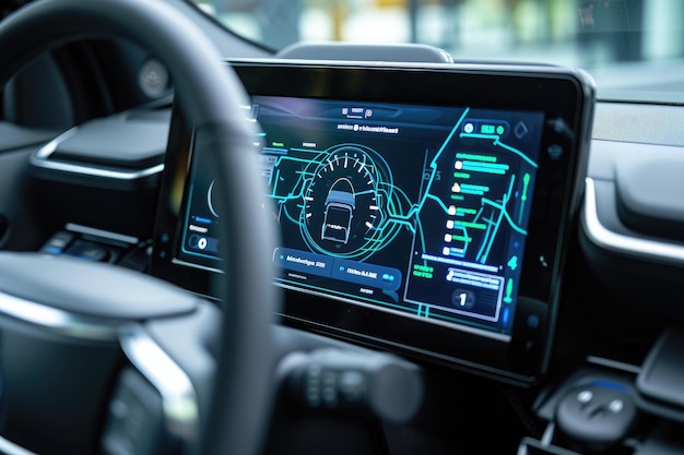 HighTech Dashboard With Touch Screen in a Car Closeup shot of an electric vehicle dashboard charging screen AI Generated