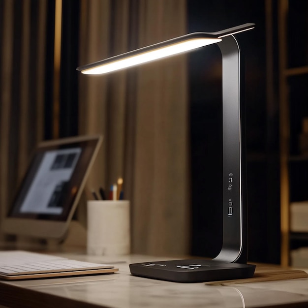 A hightech desk lamp with adjustable lighting and smart controls