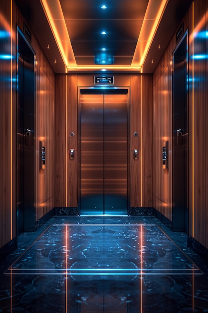 A hightech elevator with voiceactivated controls responding to spoken commands