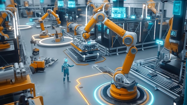 HighTech Factory Floor with Robotic Automation and IoT Integration