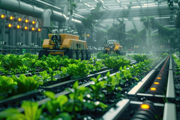 HighTech Farm with Automated Machinery Planting Seeds