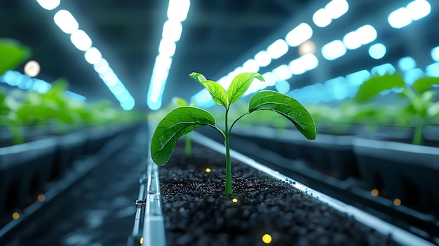 Photo hightech greenhouse utilizing ai to optimize plant growth and reduce resource usage