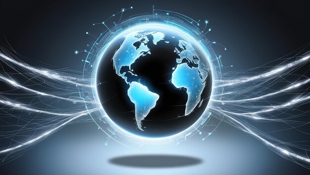 Photo hightech holographic globe with digital lines nodes a connected world