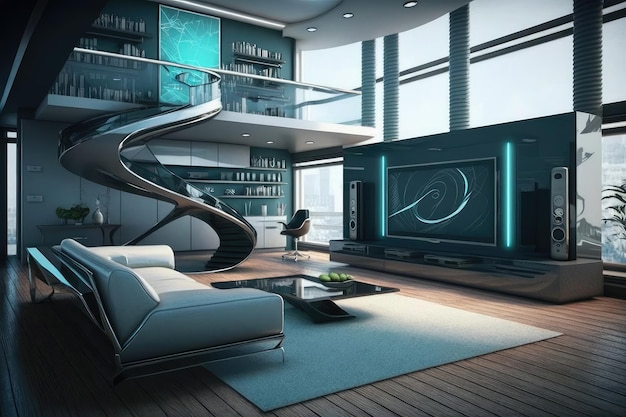 Hightech home with sleek furniture and advanced technology created with generative ai