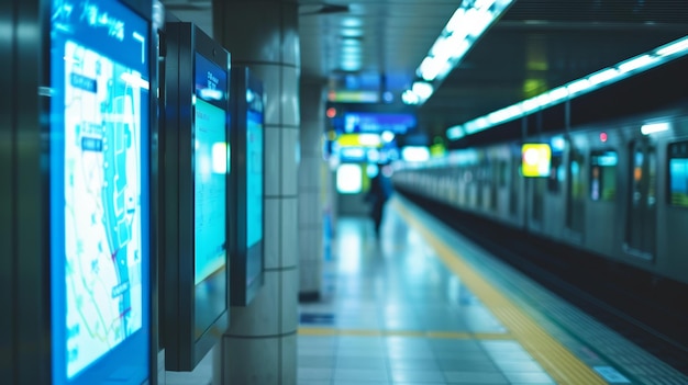 HighTech Interactive Maps and Information Screens in Modern Subway Station for RealTime Updates