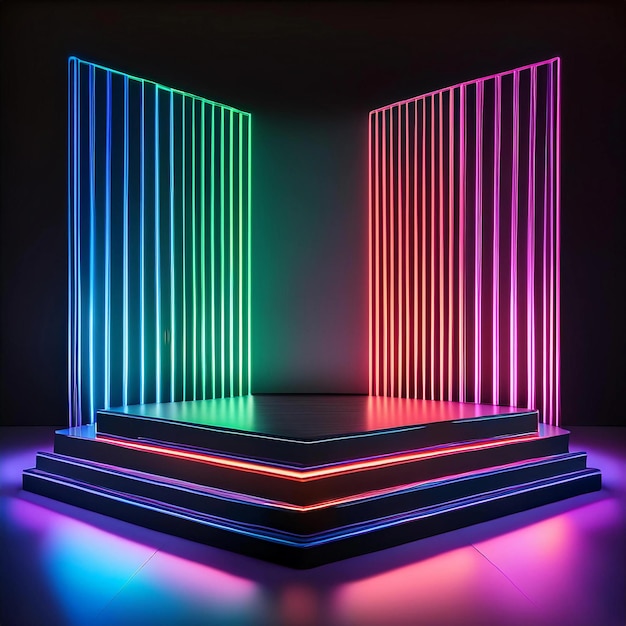 Photo hightech neon stage with dynamic color gradients