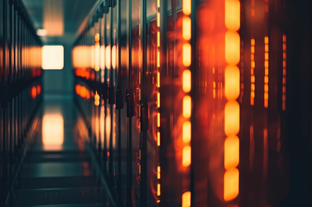 Photo hightech server room with light and shadow interplay