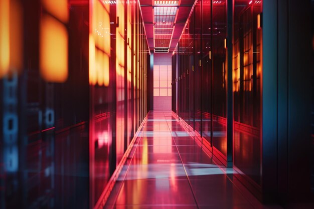 Hightech server room with light and shadow interplay