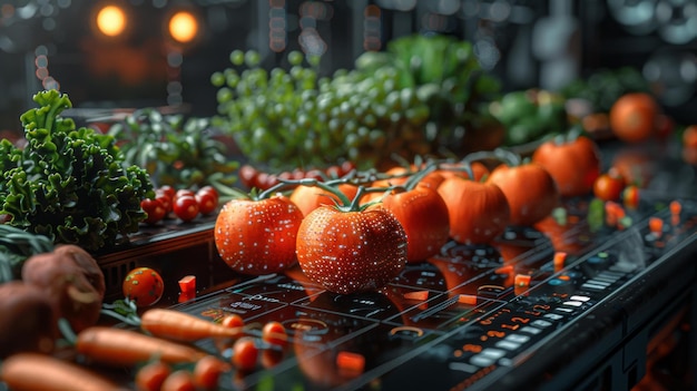 Photo hightech vegetable and fruit display generative ai