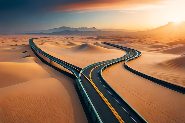 Photo highway in the desert at sunset