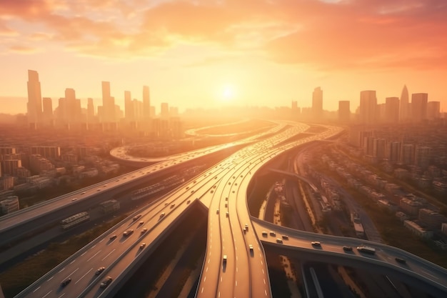 Highway metropolis at sunset Generate Ai