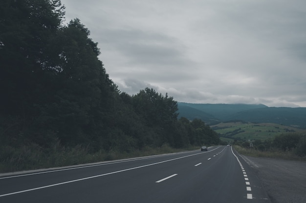 Highway in the mountains during the fog