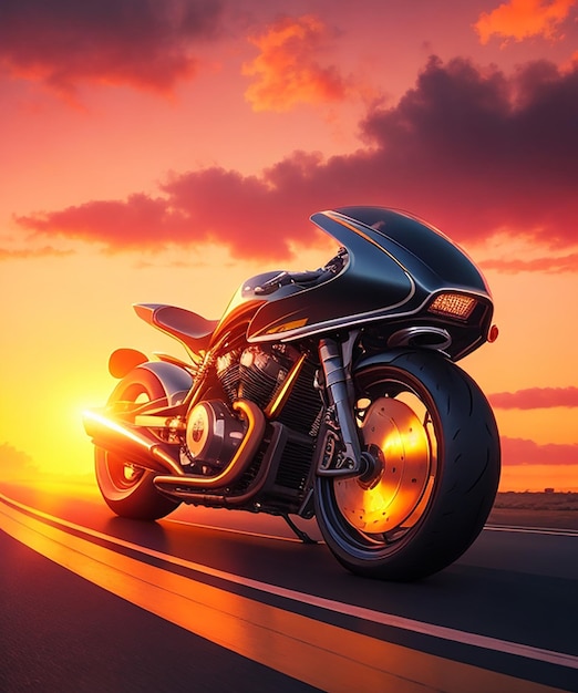 Highway Sunset FUTURISTIC MOTORCYCLE