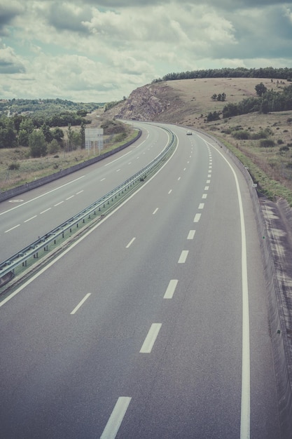 Highway through France at summer time. Top view