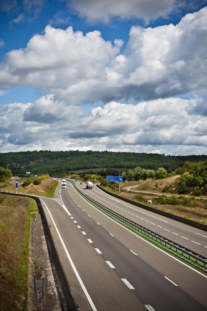 Highway through France at summer time Top view