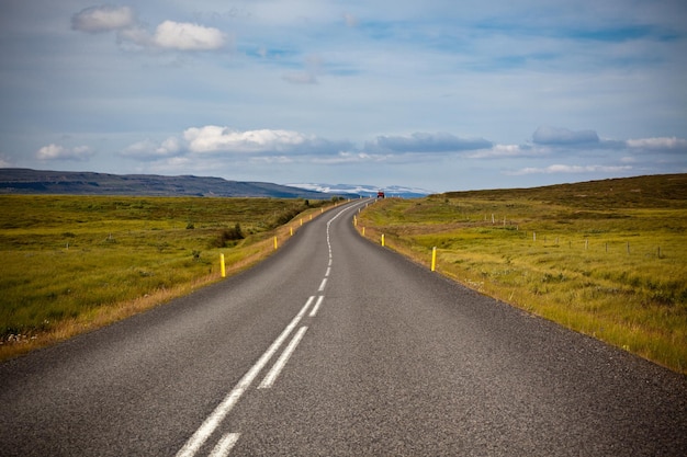 Highway through Icelandic landscape