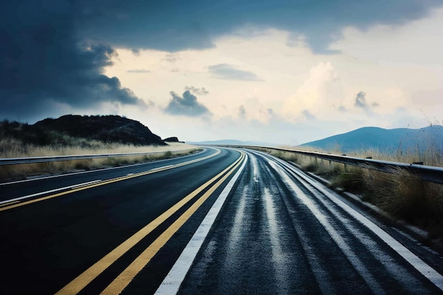 Highway with blue sky and clouds Collage Toned