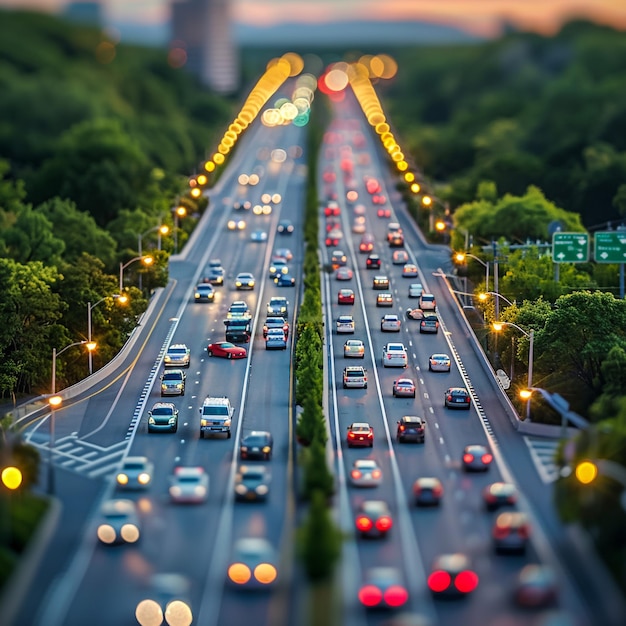 a highway with cars and a bridge with the word quot on it quot