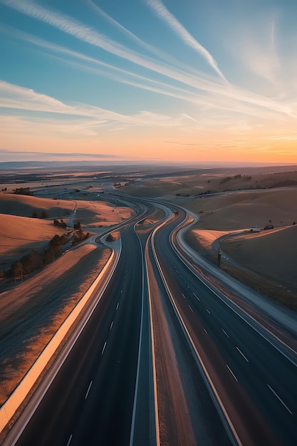 a highway with a highway and a highway in the middle