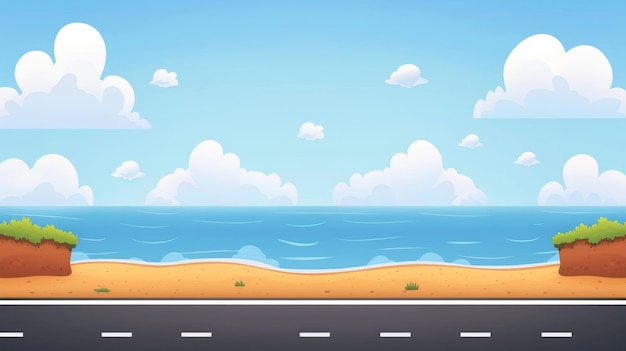 Photo a highway with a view of the ocean 2d game art matte background