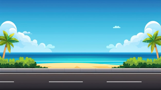 A highway with a view of the ocean 2d game art matte background