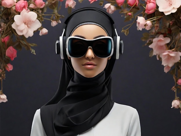 Hijab wearing woman immersed in the world of virtual reality