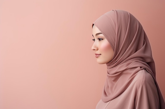 Hijab woman with blank space Isolated on pink background